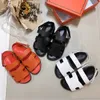 2024 spring and summer new thick soled sandals men's leather beach slippers Velcro sandals female High quality brand men and women shoes 34-45 with box