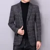 Man Smart Casual Blazer granatowy blue camel wełniany wełniany kostka Homme jesienna zima kontrola wzór menów klasyczne ubrania B8EG#