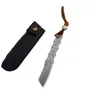 High Quality Small Damascus Fixed Blade Knife VG10 Damascus Steel Tanto Point Blades Full Tang Bamboo Handle With Leather Sheath3053027