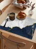 Table Mats White Marble Navy Blue Placemat For Dining Tableware 4/6pcs Kitchen Dish Mat Pad Counter Top Home Decoration