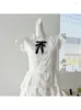 Lässige Kleider Koreanische Mode Vintage Mori Mädchen Midi Weißes Kleid Frauen 2024 Tierred Rüschen Ärmellose Frocks Design Abend Party Einteiliges