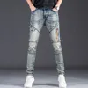 fi Brand Denim Jeans For Men's Slim Motorcycle Style Lg Pants Persalized Zipper Retro Pattern Fi Trousers Q6zX#