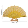 Decoratieve beeldjes Zwart Vintage Opvouwbare Hand Held Fan Kant Bruiloft Dansfeest Zijde Fans Luxe Mode Spaanse Stijl Stempelen Ontwerp