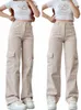 Y2K Femmes Vintage Cargo Pantalon Streetwear Techwear Coréen Harajuku Parachute Pantalon Beige Pantalon de survêtement à jambes larges Pantalon de jogging W9oK #