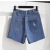 Shorts jeans feminino plus size, cintura elástica, casual, cor pura, com bolsos, desgastado, cru, rasgado, 4xl 5xl ouc1529 k7gj #