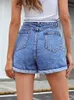 Benuynffy sólido cintura alta em linha reta jean shorts feminino 2024 verão casual streetwear senhoras bolso rolado hem denim shorts x6fG #