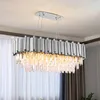 Lustres de prata retangular lustre interior sala de jantar luxo cristal pendurado lâmpada decoração casa cozinha ilha lustre luminárias