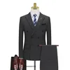 Män dubbelbröst kostymer FI Slim Formal Wedding Tuxedo Busin Casual Elegant Grid Suit Male Suit 2 Piece Blazer+Pants 74iv#