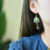 Boucles d'oreilles pendantes en Jade Hetian naturel, argent Sterling S925, Vintage avec émail peint, Style ethnique chinois Antique