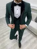 Green/Khaki Men's 3 Pieces Set Suits Groom Formal Wedding Tuxedos Blazer Classic Fit Groomsmens Wear Prom Dr Jacket+Vest+Pant D3DR#