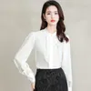 Damenblusen 2024 Chinesischer Stil Frauen Tunika Hemd Stehkragen Chic Quasten Knopfdesign Seidenoberteile Büro Damen Elegante Hemden OOTD