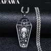 Afawa Witchcraft Vulture Coffin Pentagram مقلوب عبر القلادات الفولاذ المقاوم للصدأ المعلقات النساء المجوهرات الفضية N3315S021269S