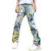 2023 Ropa Grunge Y2K Streetwear Baggy Stacked Zerrissene Jeans Hosen Männer Kleidung Grafik Stickerei Hip Hop Denim Hosen Pantal E9A8 #