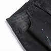 Neue Jeans Farbe für Männer Frühling Sommer FI Männer W getragene Löcher Patch Farbe Druck Mikrokugel kleine Füße schwarz männlich Denim h81g #