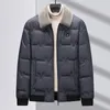 Mannen Donsjack Winter Warme Casual Jas Blauw Koreaanse Fi Lg Mouwen Slanke Zwarte Mannen Korte Bovenkleding Bontkraag afneembare J9ib #