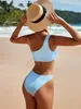 Bikini de un hombro Batinero con textura Traje de baño con traje de baño sólido Brasil 2023 FI J599#