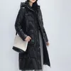 women Bright Face Down Cott Coat Hooded Drawstring Fi Mid-Length Thicken Slim Jacket Winter Elegant Office Lady Parkas h4ht#
