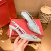 2024 Talons sexy Sandale Designer de luxe Brand Signature Summer Summer Sippers Shoes Party Glisten Diamond High Heel Shoers Sliders Women Sandale Slide Wedding Mule Box