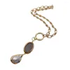 Hängen sötvatten 21x30mm White Keshi Pearl 25x34mm Natural Quartz Druzy Pendant Gold Plated Chain Halsband Fashion Smycken