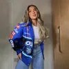 Dames motorjas blauw grafische print blok met ritssluiting oversized honkbal varsity jassen racerjack hiphop streetwear jassen 240308