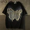 American Retro High Street Patchwork Butterfly Kobiety z krótkim rękawem 100 Brak pigułki Tshirt Loose European and Tops 240315