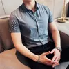 Plus Größe 4XL-M Männer Sommer Kurzarm Stickerei Gestreifte DR Shirts 2022 Koreanische Hintern Slim Casual Social Smoking Blusen P7Xi #