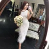 Party Dresses Serene Hill Elegant Light Blue Midi Evening Dress With Feathers Beading Women Black Formal For Wedding LA72076