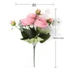 Bouquet de roses décoratives en soie, 30cm, pivoine artificielle, 5 grandes têtes, 4 petits bourgeons, décoration de maison, mur de fleurs de mariage