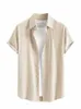Zaful koszule dla mężczyzn Katata i lniane krótkie rękawy Koszula Asymetryczna streetwear Summer Solid Bluzka Z5085203 F80O#