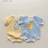 Camisetas 2023 verão novo bebê bonito gelo impressão manga curta bodysuit algodão infantil criança xadrez macacão roupas recém-nascidos 0-24m24328