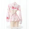 anime Maid Cosplay Halen Japanese Lolita Pink Dr Cute Cow Girl Strawberry Lg Sleeve Hollow Out Crop Top Mini Skirt Set q9XQ#