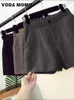 Ropa coreana Fi Office Lady All-Match High Cintura Streetwear Ocio Pantalones cortos de lana Mujeres Invierno Sólido Básico Daily Bottoms 41NR #
