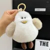 Keychains Plush Real Rex Fur Keychain Cute Little Bird Soft Toy Women Bag Ornaments Car Key Trinkets Metal Ring Jewelry Charm Gift