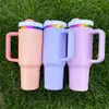 Macaron Powder Coated Rainbow Plated H2.0 40oz Travel Tumbler Rostfritt stål Vakuumisolerade kaffemuggar med handtag och halm för lasergraverad logotyp