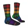 Men's Socks Seamless Reapeating Plaid LGBTQ Pride Rainbow Flag Pattern Travel 3D Print Boy Girls Mid-calf Sock