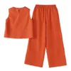 Vintage Mujeres Sleevel Tops Conjuntos de pantalón de pierna ancha Conjuntos de verano 2PCS Bordado Floral Pantalones Trajes Chándal N4tp #