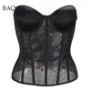 Stahl Sexy Schwarz Transparent BH Mesh Push Up Bralet Damen Tube Top Korsett Bustier BH Club Party Crop Top Bandagen Dessous 240314