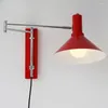 Wall Lamp Full Spectrum Bedroom Bedside Retro Long Rocker Arm Foldable Reading Red Wiring-Free Lamps