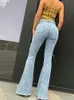 Flare jeans byxor kvinnors vintage denim y2k jeans kvinnor hög midja mode sträcka hög och tunna byxor streetwear retro jeans 240319