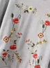 Bluzy damskie bluzy damskie damskie bluza okrągła szyja haft haftowany kwiatowy wzór na przednim bawełnianym t-shircie z długim rękawem z plisowanymi rękawami 24328
