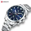 CURREN 8445 Montre à quartz avec calendrier à trois broches pour homme avec bracelet en acier