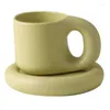 Mugs 300Ml Creative Handmade Handle Mug And Oval Plate Ceramic Cup Saucer For Coffee Tea Milk Cake Nordic Home Decor