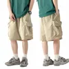 2023 Summer New Japanese Style Large Size Thin Shorts Men Loose Knee Cargo Shorts Hip Hop Streetwear Male Short Trousers f7Uu#