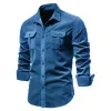 quality New Single Breasted 100% Cott Men's Shirt Busin Casual Fi Solid Corduroy Men Shirts Autumn Slim Shirts e4BG#