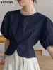 Damesblouses VONDA Damesblouse Casual Losse shirts 2024 Mode Feest Tuniek Zomer Effen Kleur Tops Vintage Pofmouwen Blusas Femininas