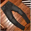 Jeans de moto noir et gris pour hommes 2024 Fi Rock Skinny Pants Persality Couture Vintage Pantalon Skinny pour hommes U2En #
