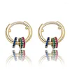 Boucles d'oreilles créoles Hip Hop colorées en pierre CZ pavée de 3 cercles pour hommes et femmes, bijoux unisexes à la mode, 1 paire
