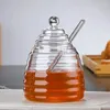 Botellas de almacenamiento 1 Juego de recipiente de miel con tanque de panal de vidrio con tapa y botella para el hogar, fiesta de boda, herramientas de cocina