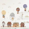 Stickers Boho Cartoon Animals on Hot Air Balloon House Watercolor Wall Stickers for Kids Baby Play Room Nursery Wall Decals Home Decor