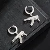 Boucles d'oreilles pendantes Hip Hop, 1 paire de bijoux pistolet en Zircon, couleur or, Micro pavé, CZ scintillant pour Punk Men289p